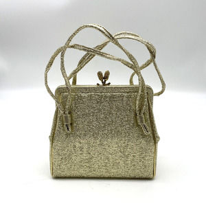 Vintage 1950s After Five Metallic Gold Foil Framed Clutch w/ Coin Purse Art Deco